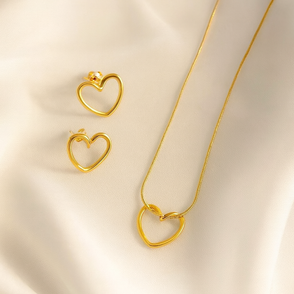 Gold Heart Jewelry Set