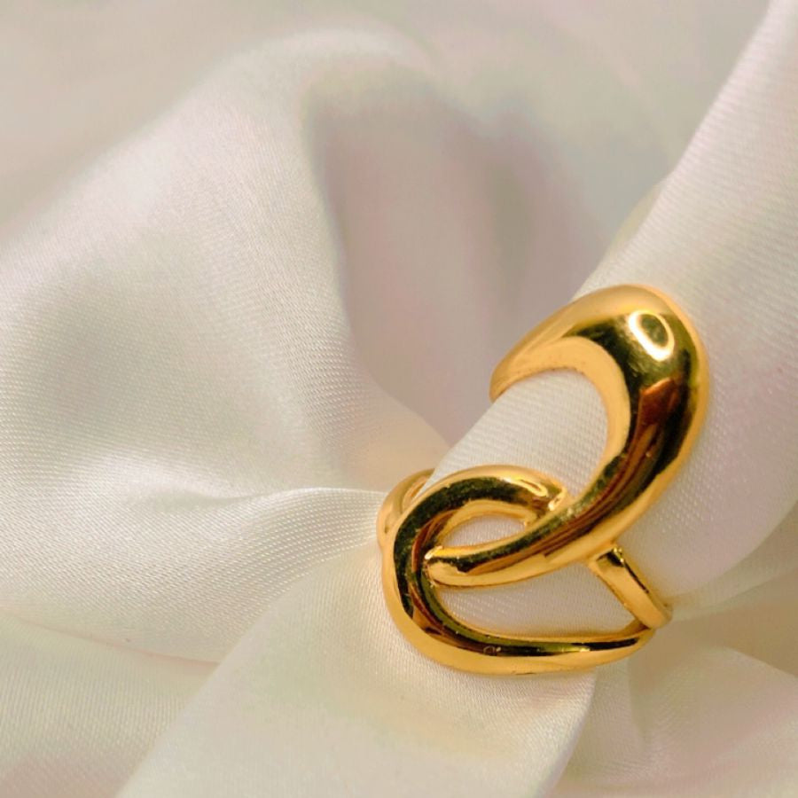 Gold abstract wave adjustable ring with modern minimalist design