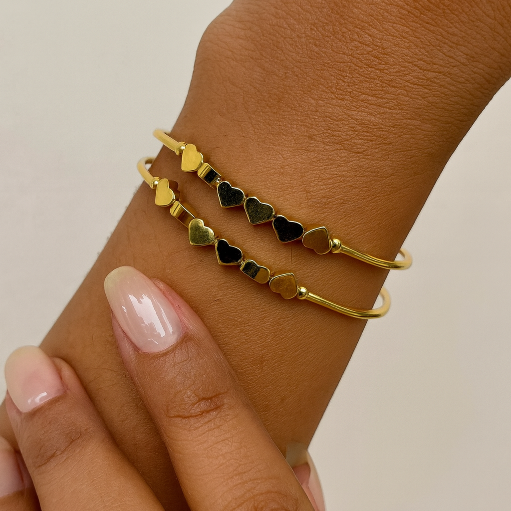 Adjustable heart bangles set of two, lightweight everyday accessory.
