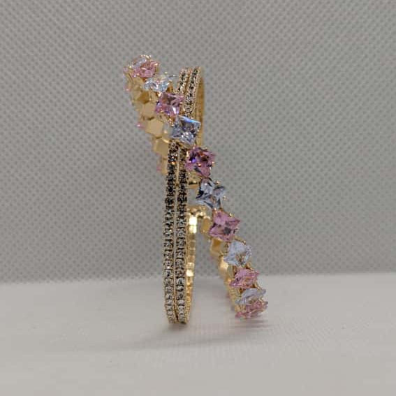 Dual color crystal bangle set – pink and silver sparkle jewelry for women