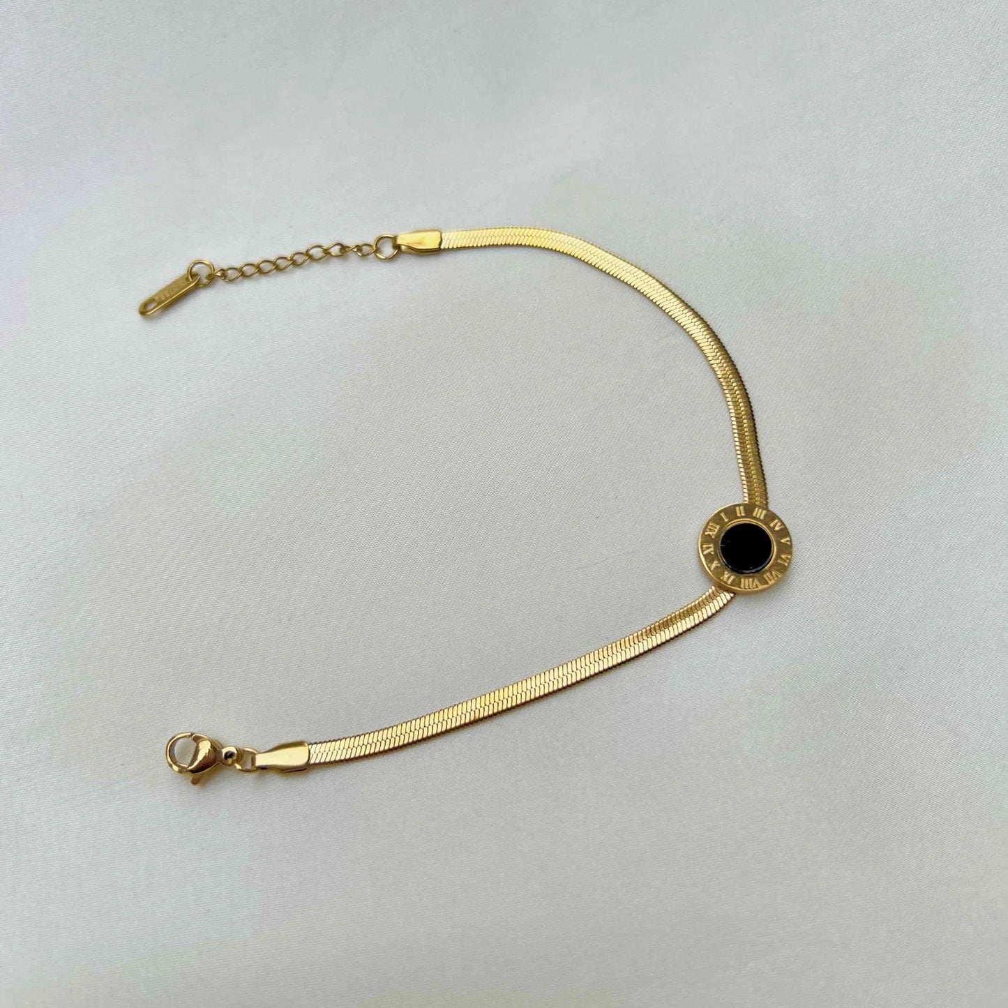 Roman numeral black enamel gold bracelet – waterproof stainless steel jewelry for women