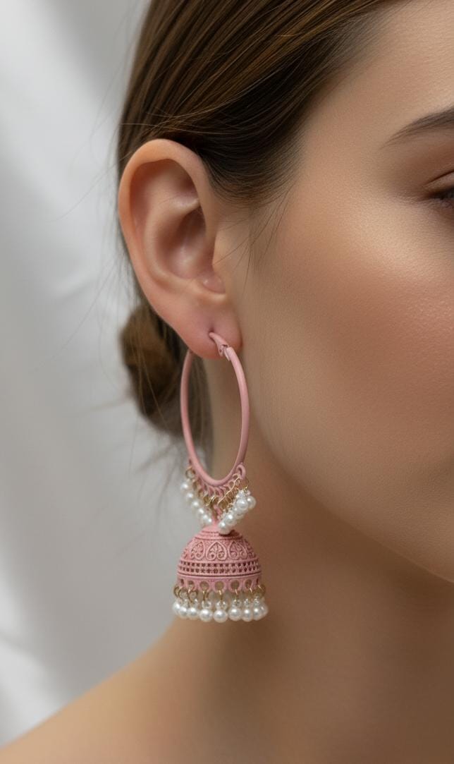 Rose Pink Jhumka Earrings