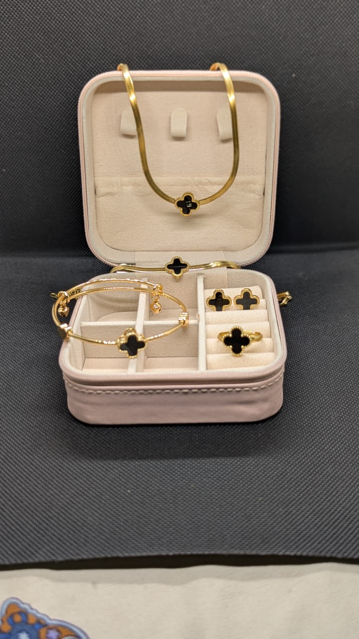 Black Clover Jewelry Set with a Blush Pink Box