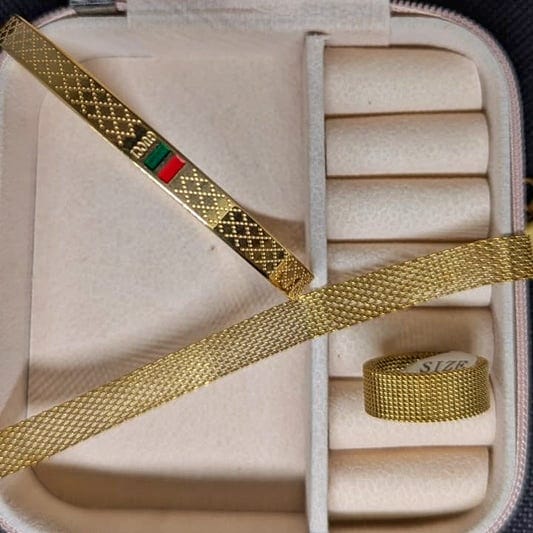 Gold Mesh & Stripe Jewelry Set with a Blush Pink Box