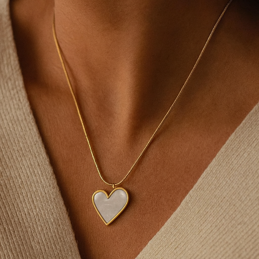 Classic heart pendant necklace with gold outline, non-tarnish jewelry.