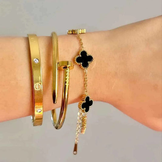 Cartier clover combo bracelet deal, cuff and golden clover design wristwear