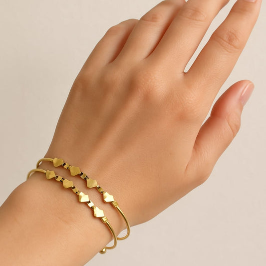 Luxury finished adjustable heart bangle pair