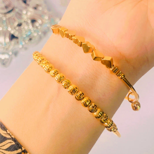 Adjustable Heart and bamboo bangle pair gold plated
