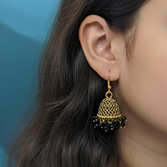  jhumka earrings with black bead detailing