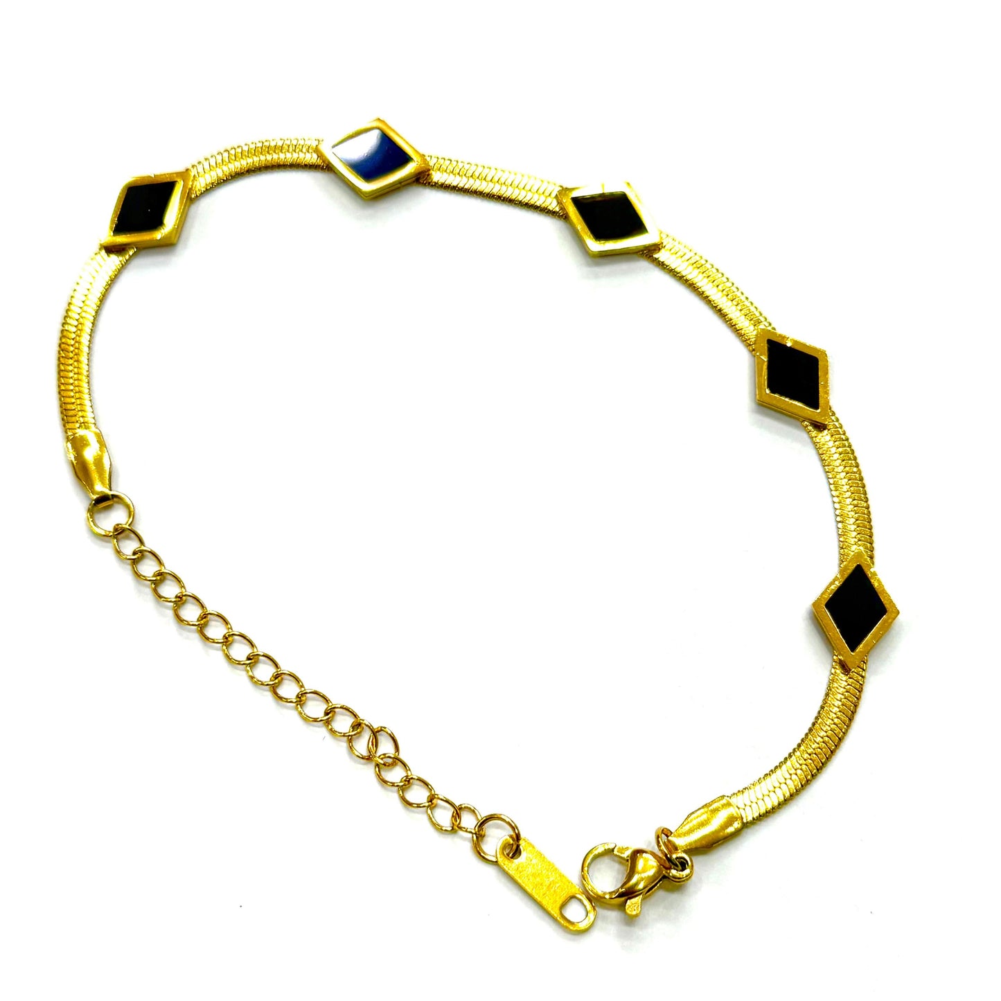 Luxury gold bracelet with black enamel diamond charms – elegant everyday wear accessory
