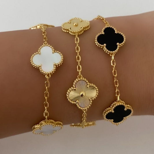 Luxury Clover Bracelet Bundle | Set of 3 – Black, White & Gold