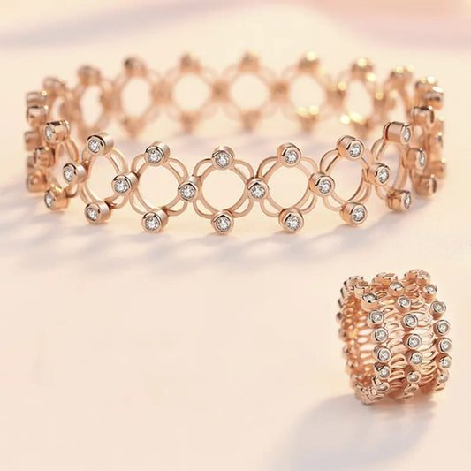 Elegant 2-in-1 ring and bracelet jewelry in stainless steel
