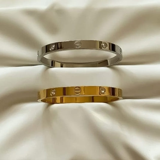 Cartier style dual color handcuff set, silver and gold fashion handcuffs.