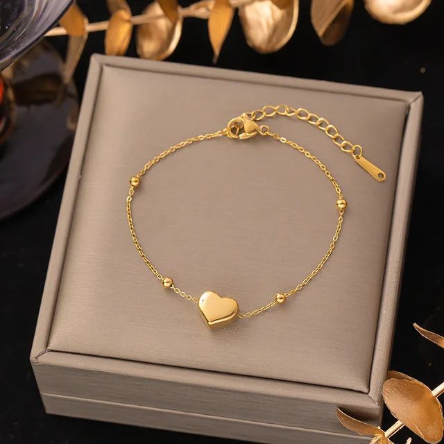 Simple heart charm bracelet adjustable size