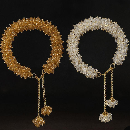 Crystal beaded bracelet set gold and white tones for women