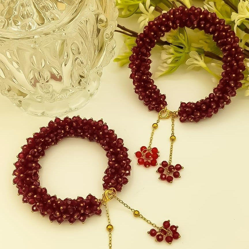 Traditional maroon bead bracelet women jewellery set
