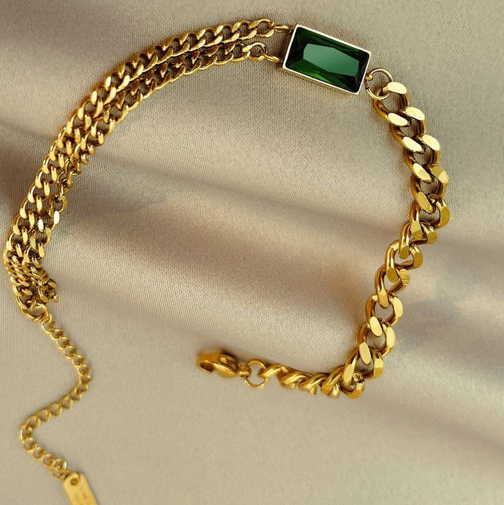 Emerald green stone gold bracelet – 18k gold plated waterproof stainless steel jewelry for women