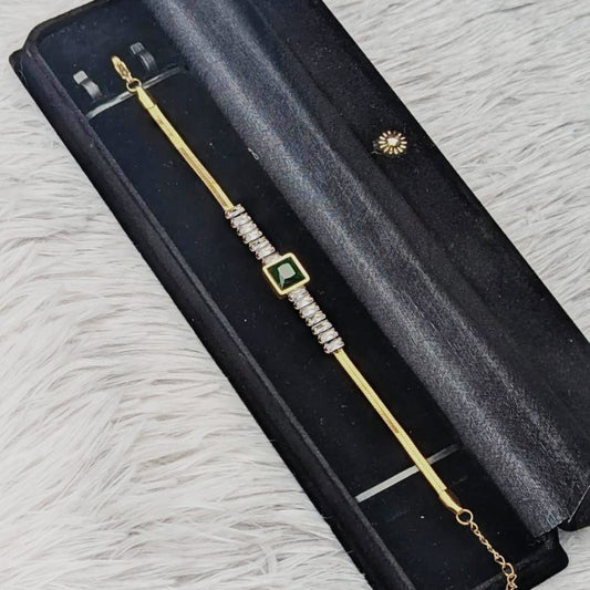 Gold chain bracelet with green stone premium box