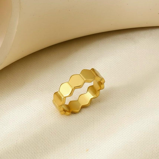 Minimal gold hexagon ring for women, modern statement design