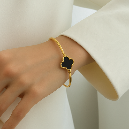 Women’s fashion gold-plated clover bangles with enamel charms
