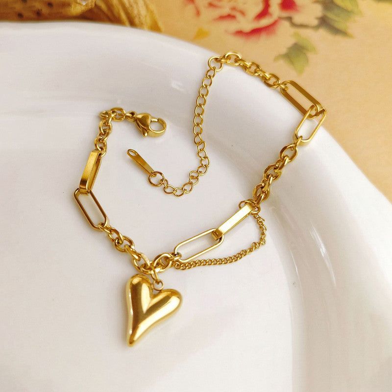 Elegant Waterproof Gold Heart Charm Bracelet
