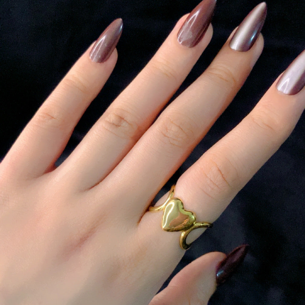 Adjustable gold heart ring on – waterproof stainless steel jewelry for women