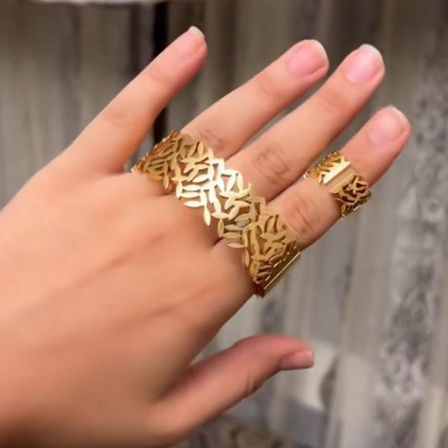 Leaf Cut Out Openable Cuff With Ring