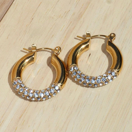 Gold crystal hoop earrings luxury daily wear jewellery