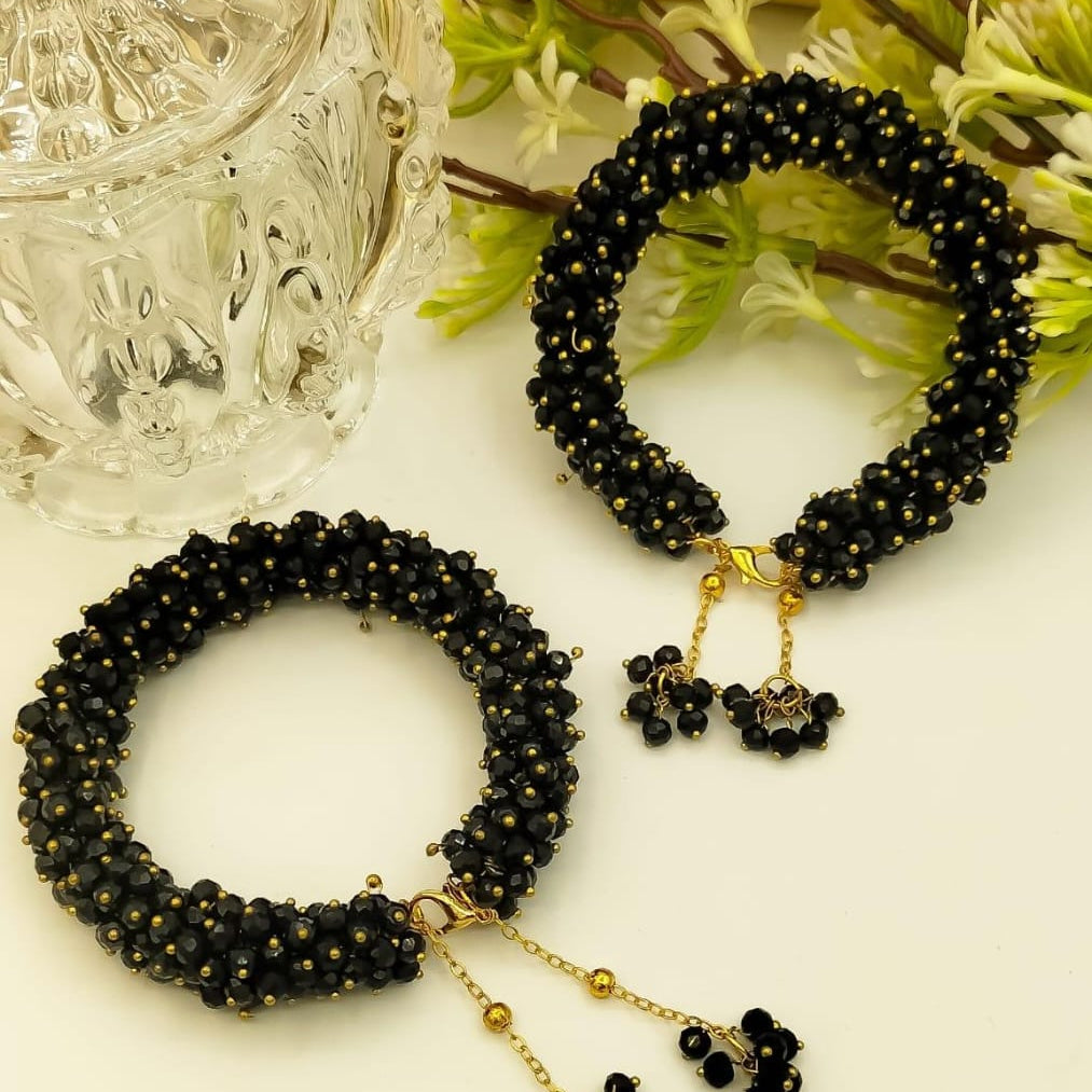 Traditional maroon bead bracelet women jewellery set