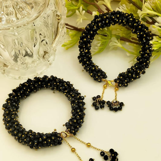 Traditional maroon bead bracelet women jewellery set