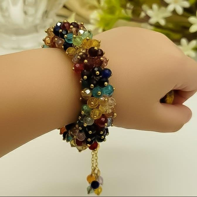Elegant multicolor floral charm bracelet adjustable