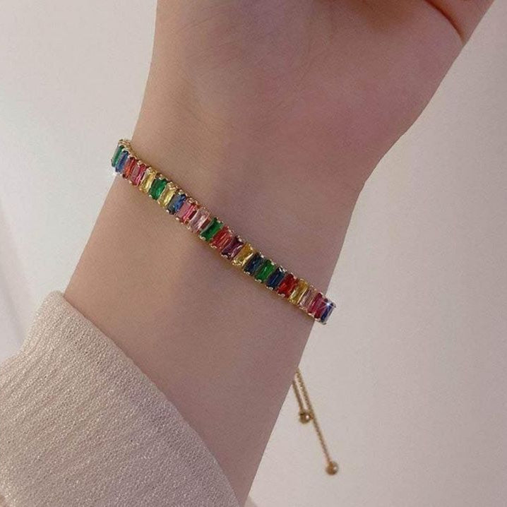 Colorful zircon gold bracelet – waterproof stainless steel jewelry piece