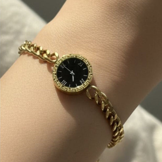 Roman numeral black enamel gold bracelet – waterproof stainless steel jewelry for women