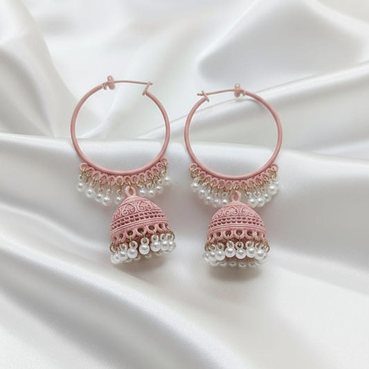 Rose Pink Jhumka Earrings
