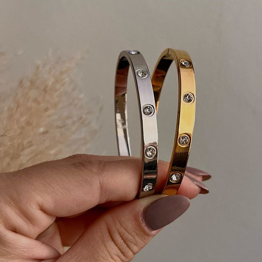 Gold and silver waterproof crystal stud bangle bracelets