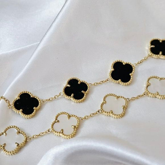 Set of two clover bracelets, black clover and white clover combo deal.