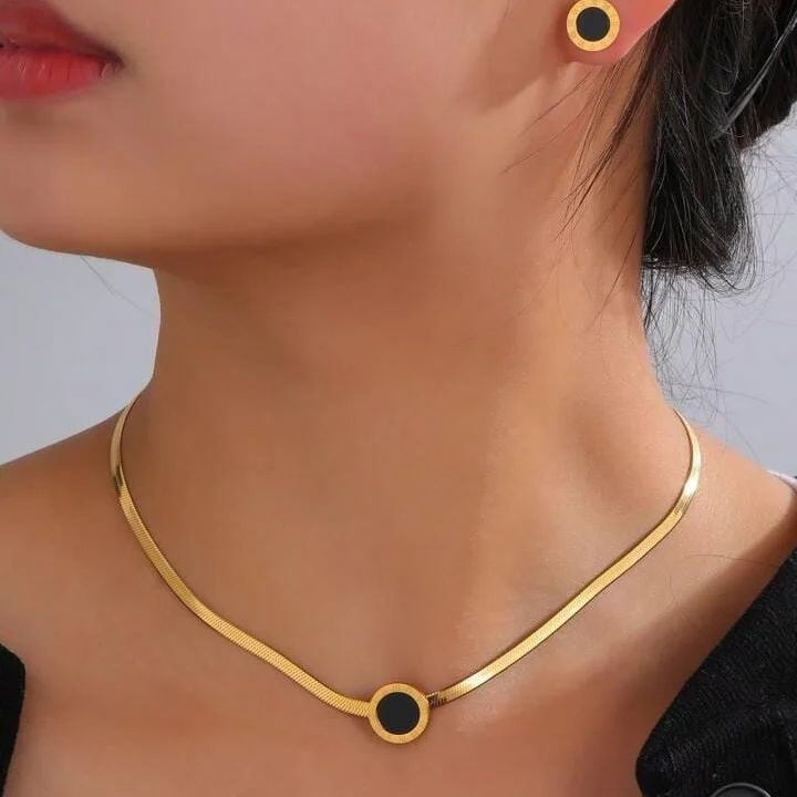 Black circle gold necklace set – 18k gold plated waterproof jewelry for women