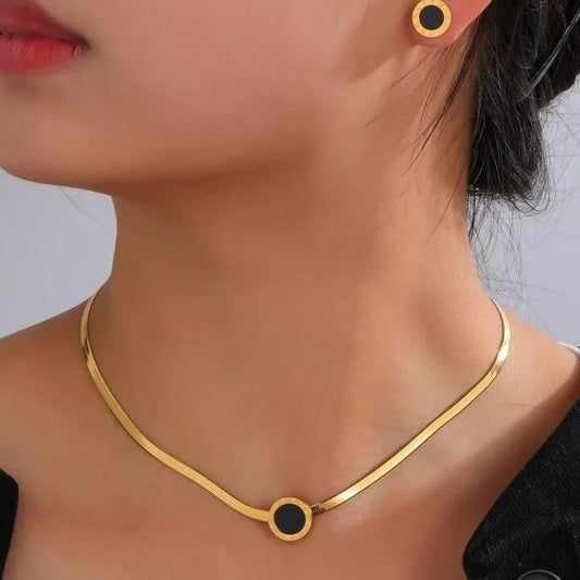 Black circle gold necklace set – 18k gold plated waterproof jewelry for women