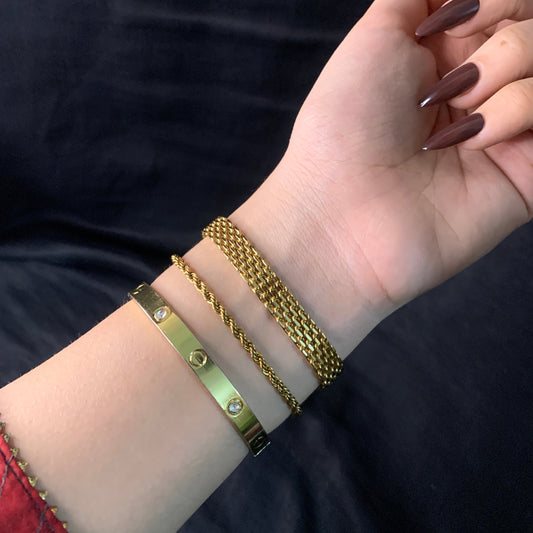 Gold rope chain bracelet stack on wrist – waterproof stainless steel jewelry for women