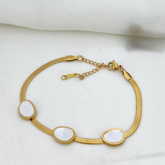 White stone gold bracelet – minimal waterproof stainless steel jewelry for women